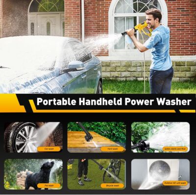 Cordless Pressure Washer, 1100 PSI 2.4GPM Battery Powered Portable Power Washer with 6-in-1 Nozzle, 10 Pressure Settings, Battery Level Display, Draw Water from Anywhere, for Car, Garden, Yard - Image 8