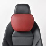 Genuine Leather Car Neck Pillow for headrest,Support Drive Seats Head Cushion,Real Cow Leather,11.8x7.5”,Plant-Based Polyester,Thickness & Height Adjustable,Inner Liner fillable(Wine,1p)
