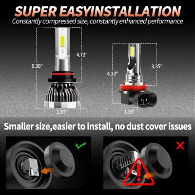 H8/H9/H11 9005 bulb combination, 66000LM ultra bright 6500K 9005 H11 bulb, no cooling fan, truly plug and play, non-polar, wide-angle drive fog lights, set of 4 - Image 4