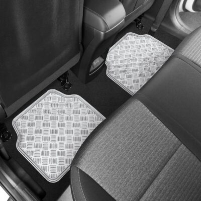 BDK Metallic Chrome Car Floor Mats All Weather Versatile Fit Automotive Floor Mats for Cars SUVs, Floor Mat for Trucks, Car Mats Full Set Front & Rear, Non-Slip Shiny Durable Heavy Duty - Silver - Image 8
