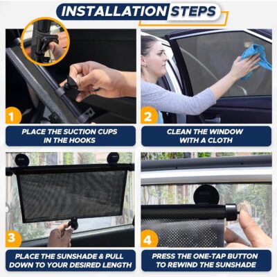 EcoNour Window Shades for Car Baby (2 Pack) | Retractable car Window Shade for Baby for Sun Protection for Kids, Passengers & Pets in The Back Seat | Car Window Covers for Trucks | (20”x22”) - Image 7