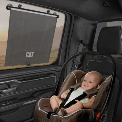 CAT Retractable Pull-Down Back Seat Side Window Shades for UV Sun Protection, Universal Fit, 2-Pack, Gray, Modern Style, 14x19in - Image 3