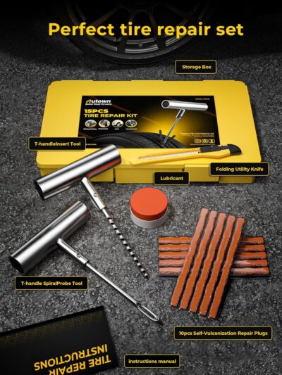 AUTOWN Tire Repair Kit with Plugs Fix Punctures & Plug Flats with Ease - Heavy Duty Flat Tire Puncture Repair Kit for Car, Motorcycle, ATV, UTV, RV, Trailer, Tractor, Jeep, Etc - Image 2