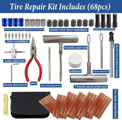 Tire Repair Kit, 68pcs Heavy Duty Tire Plug Kit, Universal Tire Repair Tools Flat Tire Puncture Repair for Car, Motorcycle, Truck, SUV, RV, ATV, Tractor, Trailer Fix Punctures and Plug Flats Patch Kit - Image 2