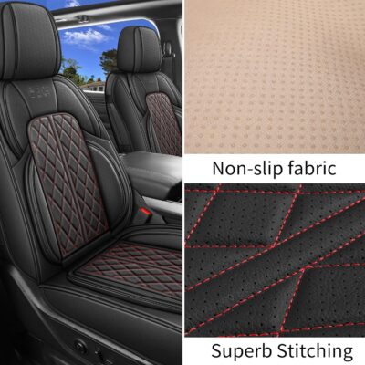 Car Seat Cover Custom Fit for Ford F150 2009-2026 Faux Leather Seat Cover Set Compatible with Regular Cab Super Cab Super Crew Pickup Truck Cushions (Black Redline, Front Seat) - Image 4