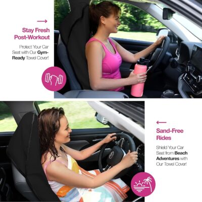 lebogner Waterproof Sweat Towel Car Seat Cover for Post Gym Workout, Running, Swimming, Beach and Hiking, Universal Fit Anti-Slip Bucket Seat Protector for Cars, SUVs and Trucks, Machine Washable - Image 3