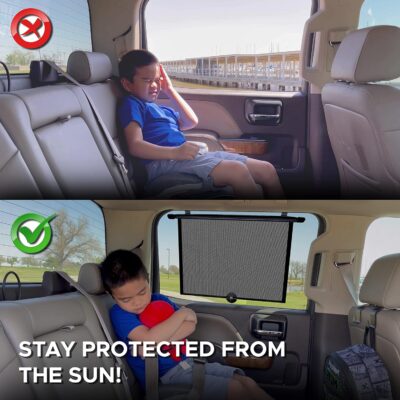 EcoNour Window Shades for Car Baby (2 Pack) | Retractable car Window Shade for Baby for Sun Protection for Kids, Passengers & Pets in The Back Seat | Car Window Covers for Trucks | (20”x22”) - Image 5