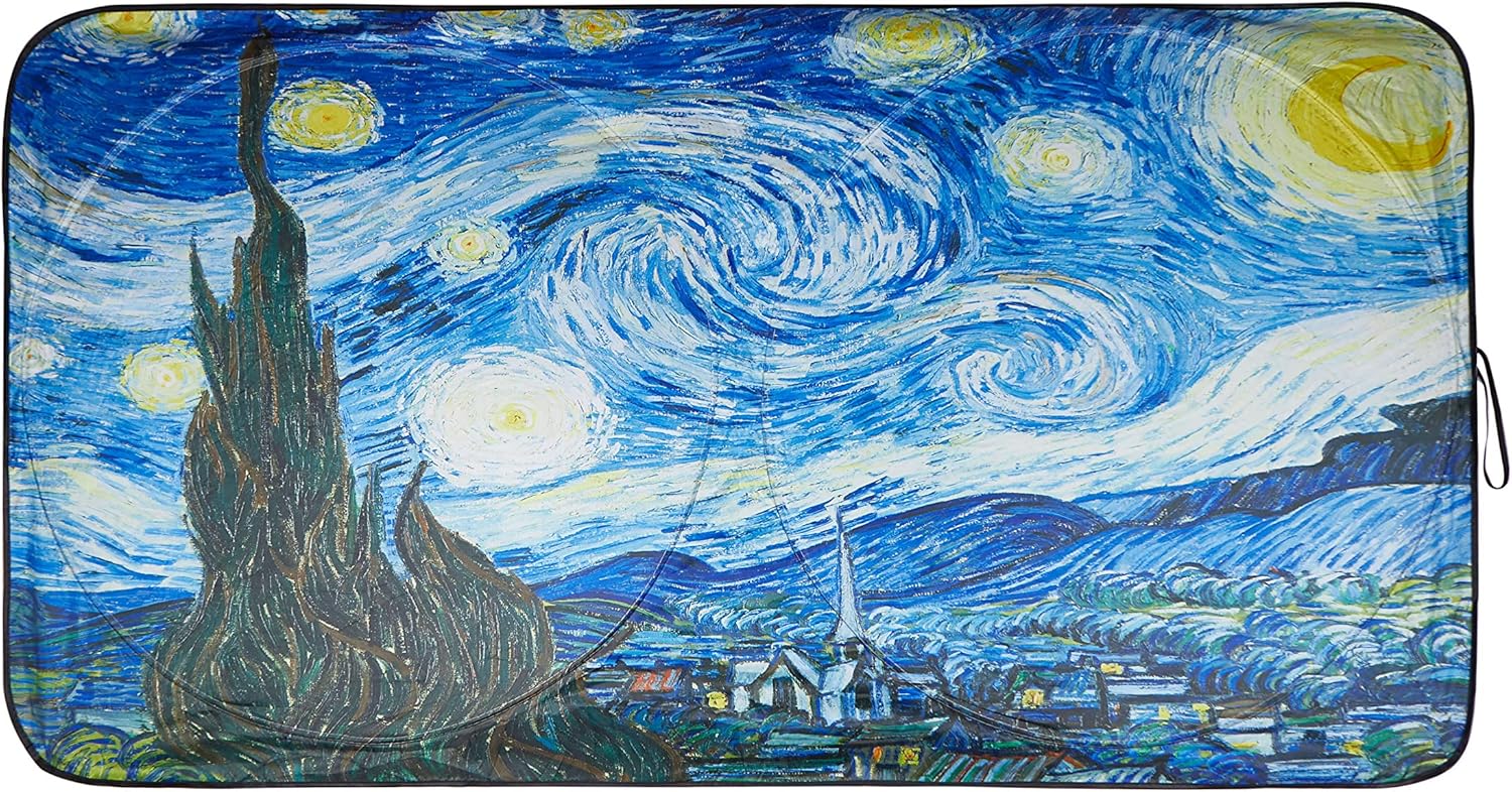 916EQHis3pL._AC_SL1500_.jpg Car Windshield Sunshade Cover Sun Shade. 210T Reflective Polyester Blocks Heat and Sun. Foldable Sun Shield that Keeps Your Vehicle Cool (Large 63 x 33.8 in) - Image 1