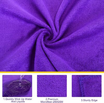 Nuenen Microfiber Cleaning Cloths for Cars 16 x 16 Inch Ultra Absorbent Car Towels Drying Reusable Cleaning Supplies House Kitchen Window Microfiber Towel(Purple,60 Pcs) - Image 3