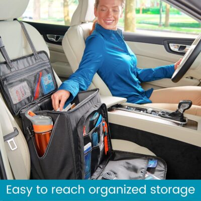 High Road Car Office Organizer - Front Seat Organizer with Desk Supplies Compartment, Laptop Sleeve, 2 Bottle Holders, Storage Cover and Padded Shoulder Strap for Cars, Trucks and Patrol Vehicles - Image 2