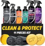 Carfidant Ultimate Clean & Protect Kit – 11-Piece Complete Car Detailing Bundle – Tire Shine, Ceramic Silk, Scratch & Swirl Remover, Plastic & Trim Restorer, Rim Reactor, Iron Remover