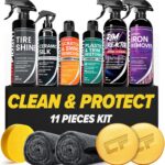 Carfidant Ultimate Clean & Protect Kit – 11-Piece Complete Car Detailing Bundle – Tire Shine, Ceramic Silk, Scratch & Swirl Remover, Plastic & Trim Restorer, Rim Reactor, Iron Remover
