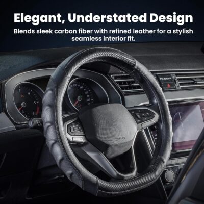 Carbon Fiber D Shaped Steering Wheel Cover – Universal 15 Inch (14.5-15″) Flat Bottom Steering Wheel Cover – Non Slip Leather Grip with Gel Comfort Padding – Sporty Design for Cars, SUVs & Trucks - Image 9
