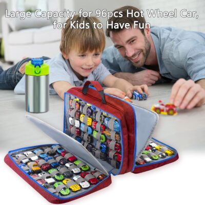 KISLANE 96 Toy Cars Storage Case Compatible with Matchbox Cars, Matchbox Cars Organizer Storage for Mini Toys, Toy Cars, Matchbox Cars, Small Dolls(Bag Only) (Red) - Image 6