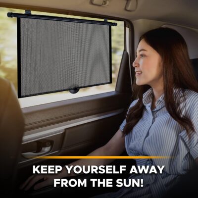 EcoNour Window Shades for Car Baby (2 Pack) | Retractable car Window Shade for Baby for Sun Protection for Kids, Passengers & Pets in The Back Seat | Car Window Covers for Trucks | (20”x22”) - Image 2