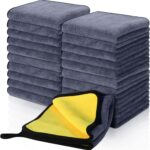 Nuenen 20 Pcs Microfiber Car Drying Towels Microfiber Cleaning Cloth 800 GSM Thick Plush Cleaning Dusting Cloth Auto Detailing Absorbent Towels Rags for Car Household Kitchen Window(Grey and Yellow)