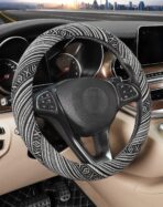 SEG Direct Boho Steering Wheel Cover with Baja Blanket Cloth, Ethnic Style Auto Wheel Cover Made of Coarse Flax, Fits 14 1/2-15 1/4 inches Car Wheel