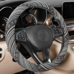 SEG Direct Boho Steering Wheel Cover with Baja Blanket Cloth, Ethnic Style Auto Wheel Cover Made of Coarse Flax, Fits 14 1/2-15 1/4 inches Car Wheel