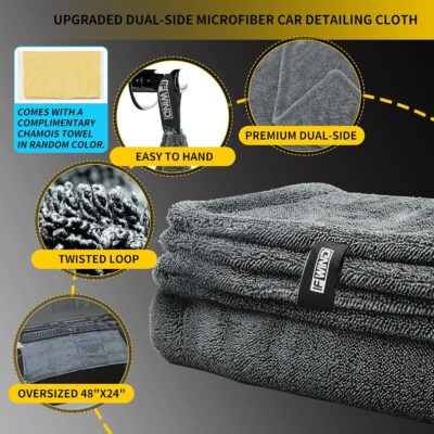 2 Pack Car Drying Towels (48”x24”),Extra Large Double-Twist Pile Drying Towels Car Detailing for Car Care Wash,Car Super Cleaning Supplies Accessories kit,Ultra Absorbency - Image 2
