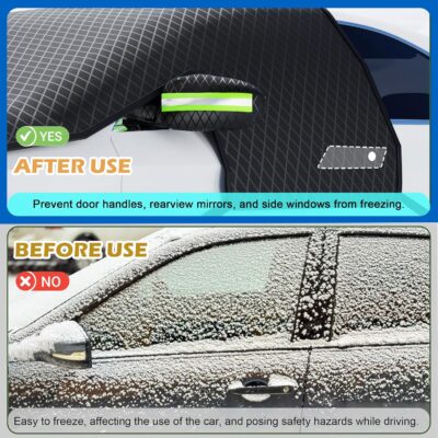 Large Car Windshield Cover for Ice and Snow - Automotive Windshield Snow Covers with Side Window & Rearview Mirror Protector, Winter Magnetic Car Anti-Snow Cover, Universal for Most Cars,Sedan,SUV - Image 4