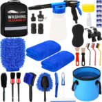 37Pcs Car Wash Kit Cleaning Kits with Foam Gun Sprayer Bucket Towels Tire Brush Wash Mitt Sponge Duster Brush Car Wash Detailing Kit is Complete Car Care Tools
