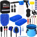 37Pcs Car Wash Kit Cleaning Kits with Foam Gun Sprayer Bucket Towels Tire Brush Wash Mitt Sponge Duster Brush Car Wash Detailing Kit is Complete Car Care Tools