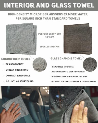 18Pcs Professional Car Interior Detailing Kit All-in-One Cleaning Tools for Windows, Dashboard, Vents, Windshield Cleaner Brush, Magic Sponge, Chamois Cloth, Detailing Brushes & Accessories - Image 6