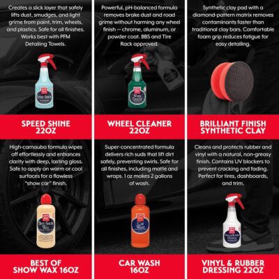 Griot's Garage Starter Car Care Kit, Vehicle Detailing Set, Includes Car Wash, Wax, Vehicle Detailer, Wheel Cleaner, Clay Bar, Vinyl and Rubber Dressing, 11131 - Image 4