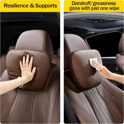 Genuine Leather Car Neck Pillow for headrest,Support Drive Seats Head Cushion,Real Cow Leather,11.8x7.5”,Plant-Based Polyester,Thickness & Height Adjustable,Inner Liner fillable(Wine,1p) - Image 6