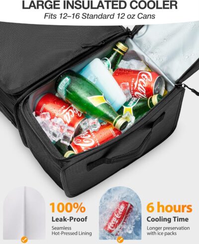 Golf Trunk Organizer with Built-in Hard Frame & Insulated Cooler Compartment, Ventilated Shoe Storage for 2 Pairs(Up to Mens US 11), Car Trunk Locker for Balls, Tees, Polos, Gloves - Black - Image 3