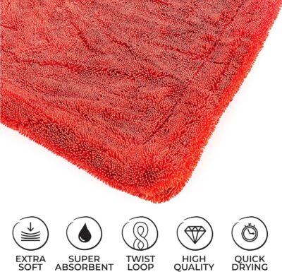 The Rag Company - The 1500 - Heavy Duty Car Drying Towel; Perfect for Trucks, Commercial Vehicles, RVs, Boats, and More; Premium 70/30 Blend Twist Loop Design, 1500gsm, 30in x 30in, Red - Image 2