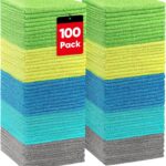 HOMEXCEL Microfiber Cleaning Cloths, 100 Pack Microfiber Towels for Cars, Lint & Scratch-Free Bulk Cleaning Rags for House, Kitchen, Car and Shop, Multicolor Absorbent Cleaning Towels 11.5 x 11.5 inch