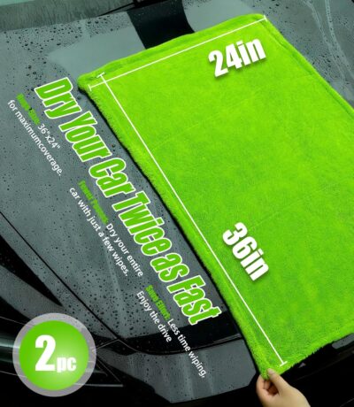 2-Pack Car Drying Towels 24x36 Inch 1300GSM, Twisted Loop Microfiber Cloth for Auto Detailing - Super Absorbent, Lint-Free & Streak-Free for SUV, Truck & Window (Gray-Green) - Image 2