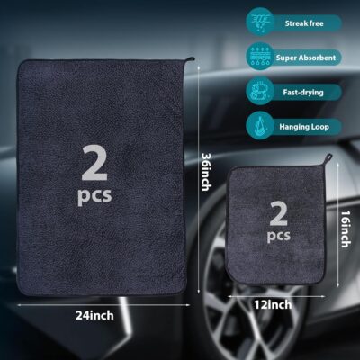 4PCS Car Drying Towel Microfiber Detailing Kit - 36x24 in Car Towels Cleaning Supplies, Reusable Shammy Quick Dry Cloth for Carwash, for Auto, Boat, RV, Garage & Home, Scratch-Safe Absorbent Cleaning - Image 5