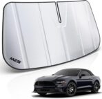 MZS Windshield Sun Shade Compatible with Mustang 2015-2023, Foldable Car Sun Shade Shield with Storage Pouch, Front Window Visor Sunshade Accessories for Interior Protector