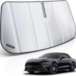 MZS Windshield Sun Shade Compatible with Mustang 2015-2023, Foldable Car Sun Shade Shield with Storage Pouch, Front Window Visor Sunshade Accessories for Interior Protector