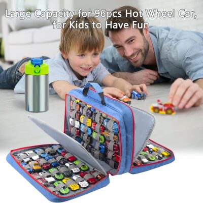 KISLANE 96 Toy Cars Storage Case Compatible with Matchbox Cars, Matchbox Cars Organizer Storage for Mini Toys, Toy Cars, Matchbox Cars, Small Dolls(Bag Only) (Blue) - Image 5