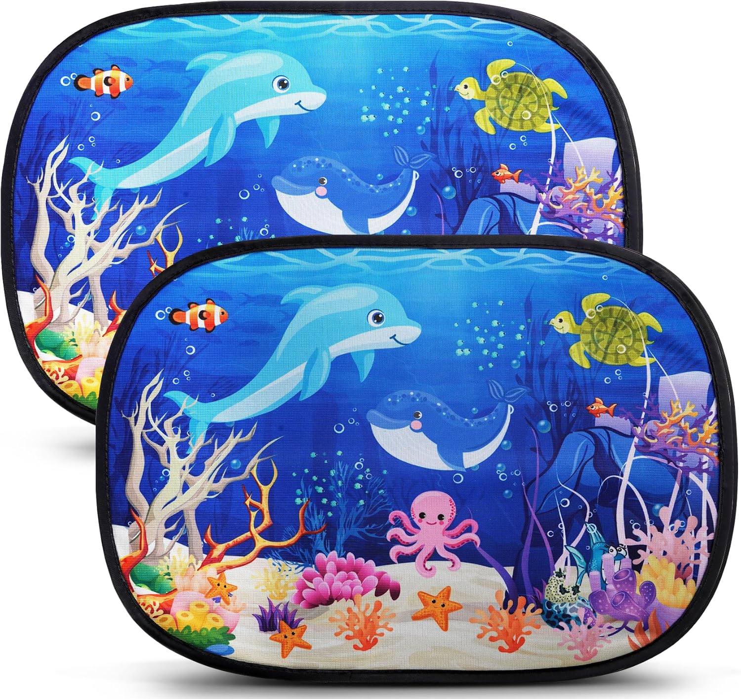 91dnUADQoL._AC_SL1500_.jpg ABSOFINE Car Window Sun Shades for Baby Kids 2 Pack 19"x14", Ocean World Window Shades Sun Blocker Cover, Baby Car Shades for Back Windows with 8 Suction Cups and Storage Bag, Anti Glare & UV - Image 1