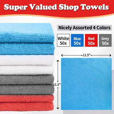 FIXSMITH Shop Towels, Microfiber Cleaning Cloth Bulk, 200 Pack Microfiber Towels for Cars, All-Purpose Absorbent Cleaning Rags, Dust Cloth for Automotive, Mechanic, Garage, Bar, 11.5 x 11.5 inch - Image 2