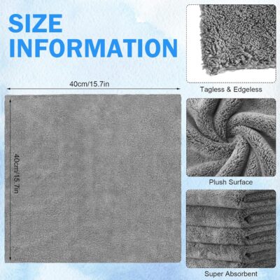 Tallew 15 Pcs 15 Pcs Car Microfiber Towels Buffing Drying Wash Cleaning Cloths Plush Large Towels Thick Care Polishing Detailing Waxing Scratch Proof Towel, 15.75 x 15.75 Inch (Dark Gray) - Image 4