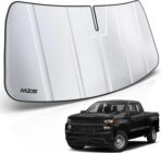 MZS Windshield Sun Shade Compatible with Silverado Sierra 1500 2500HD 3500HD 2019-2026, Foldable Truck Sun Shade Shield with Storage Pouch, Front Window Visor Sunshade for Interior Protector