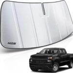 MZS Windshield Sun Shade Compatible with Silverado Sierra 1500 2500HD 3500HD 2019-2026, Foldable Truck Sun Shade Shield with Storage Pouch, Front Window Visor Sunshade for Interior Protector