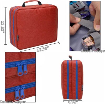 KISLANE 96 Toy Cars Storage Case Compatible with Matchbox Cars, Matchbox Cars Organizer Storage for Mini Toys, Toy Cars, Matchbox Cars, Small Dolls(Bag Only) (Red) - Image 2