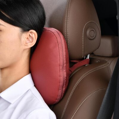 Genuine Leather Car Neck Pillow for headrest,Support Drive Seats Head Cushion,Real Cow Leather,11.8x7.5”,Plant-Based Polyester,Thickness & Height Adjustable,Inner Liner fillable(Wine,1p) - Image 7