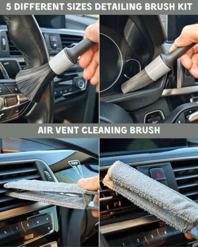 18Pcs Professional Car Interior Detailing Kit All-in-One Cleaning Tools for Windows, Dashboard, Vents, Windshield Cleaner Brush, Magic Sponge, Chamois Cloth, Detailing Brushes & Accessories - Image 7