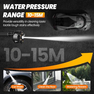 Pressure Washer Battery Powered 3000mAh, Portable Cordless Power Washer 652PSI, Handheld Car Pressure Washer with 6-in-1 Nozzle,17FT Drain Hose, Power Cleaner for Patio Floor Fence Deck Indoor Black - Image 5