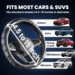 Carbon Fiber D Shaped Steering Wheel Cover – Universal 15 Inch (14.5-15″) Flat Bottom Steering Wheel Cover – Non Slip Leather Grip with Gel Comfort Padding – Sporty Design for Cars, SUVs & Trucks - Image 3