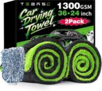 2-Pack Car Drying Towels 24x36 Inch 1300GSM, Twisted Loop Microfiber Cloth for Auto Detailing - Super Absorbent, Lint-Free & Streak-Free for SUV, Truck & Window (Gray-Green)