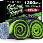 2-Pack Car Drying Towels 24x36 Inch 1300GSM, Twisted Loop Microfiber Cloth for Auto Detailing - Super Absorbent, Lint-Free & Streak-Free for SUV, Truck & Window (Gray-Green)