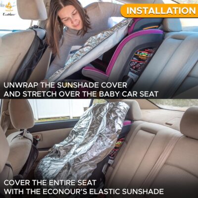 EcoNour Baby Car Seat Sun Shade Cover | Infant Carseat Heat Protector Keeps Toddler Seat at a Cool Temperature | Reflective car seat Sunshade Blocks Out Heat | Baby Travel Accessories - Image 4